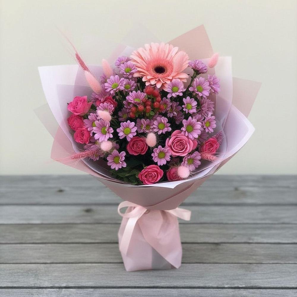 Букет цветов из: Розы, Герберы и Хризантемы в Андреаполе